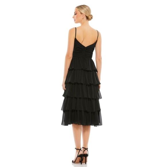 NWT Mac Duggal Black Sleeveless Multitiered Skirt Tea Length Dress Size 14 - Picture 4 of 5
